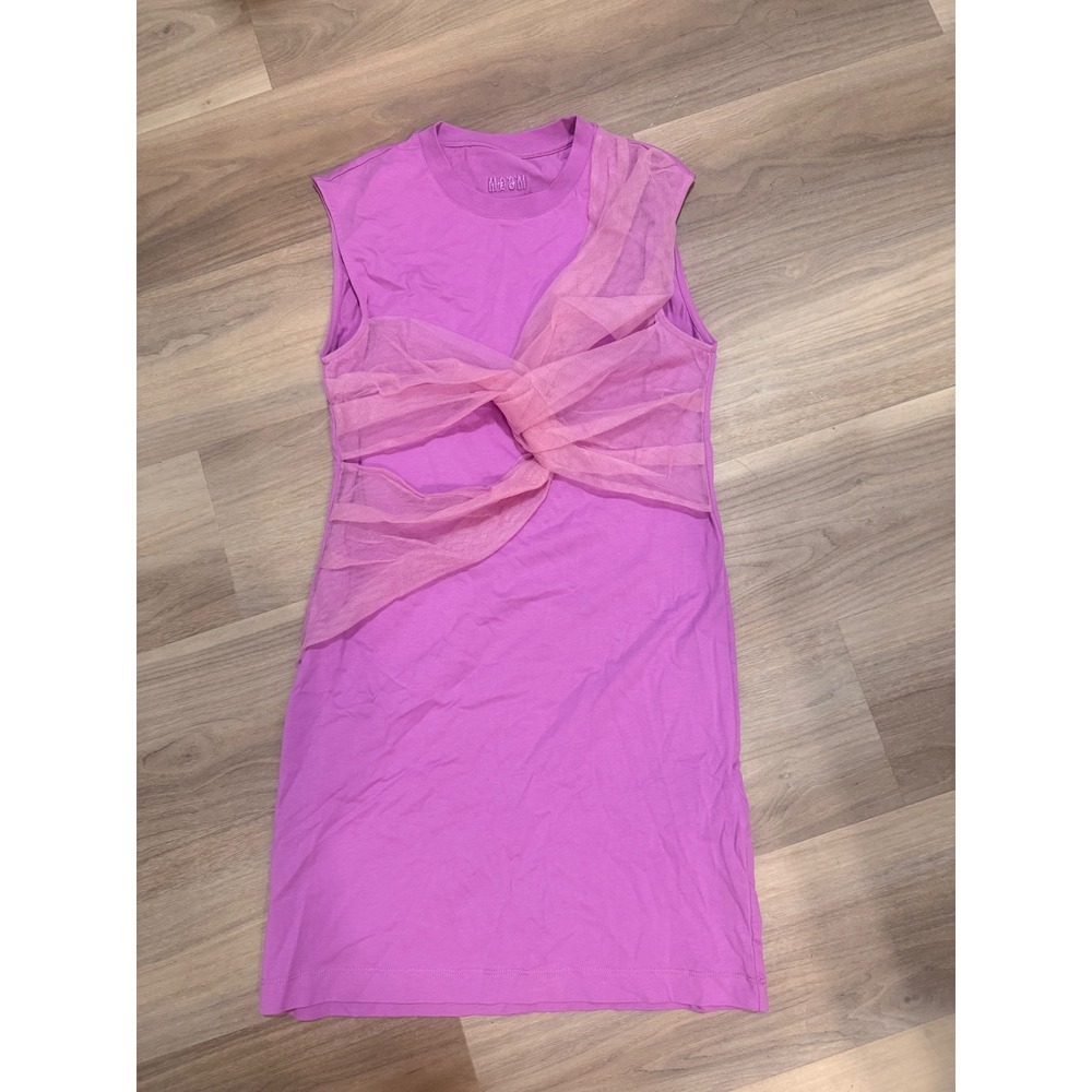 MSGM Purple Sleeveless Mini Dress Tulle Overlay Logo 3341MDA63 Womens Medium